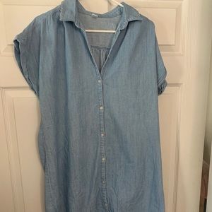Simple denim button down shirt dress